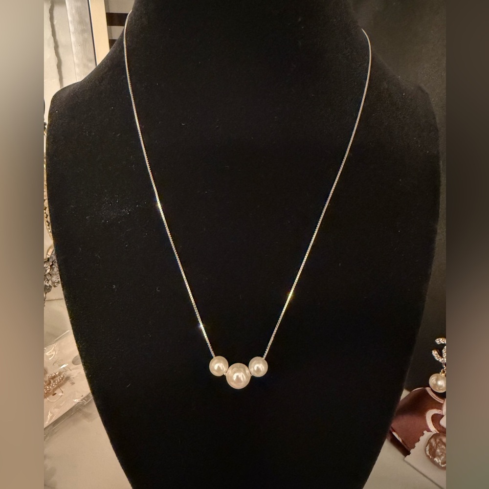 Pearl coated beads and .925 Sterling Silver Necklace
